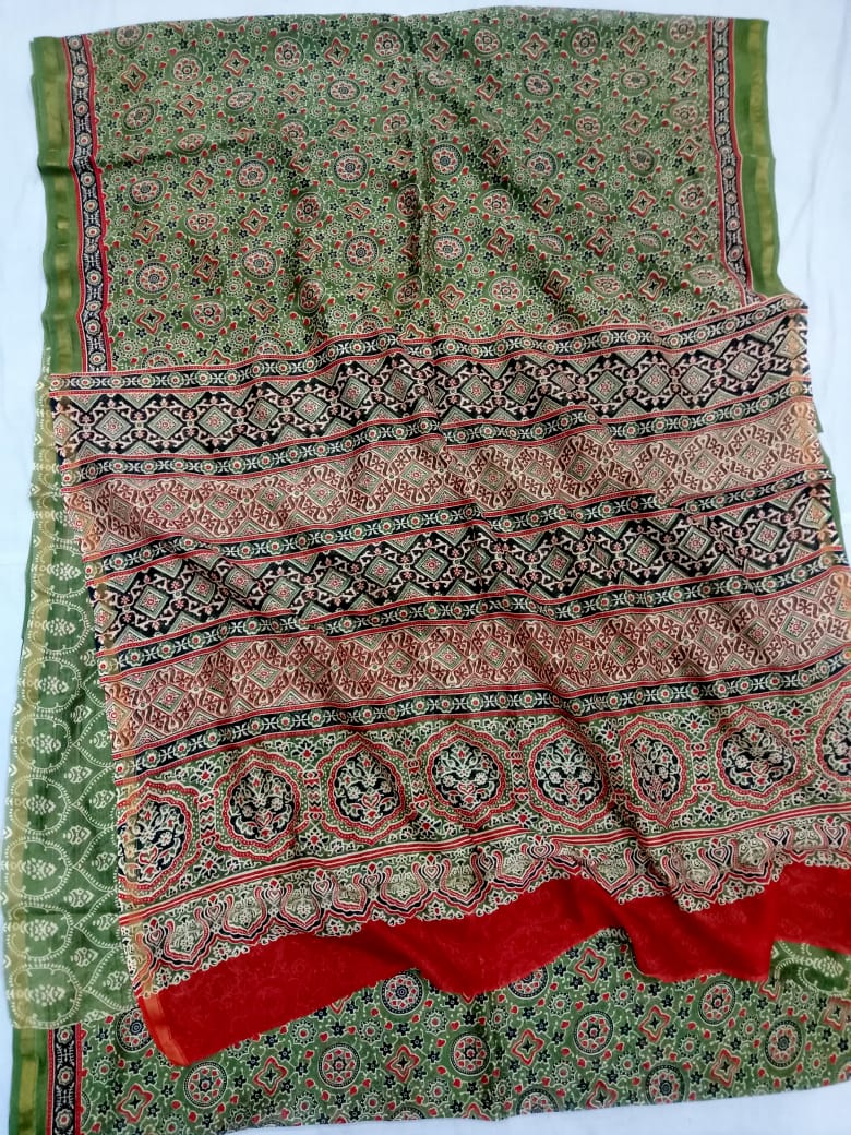 Pure Chanderi Silk Hand Block Print Saree.