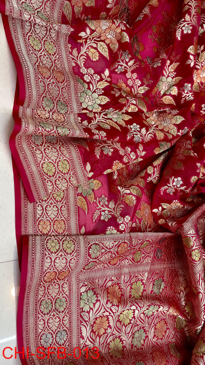 Pure Banarasi Handloom Khaddi Georgette Silk Water Zari Work Saree .| NEW EDITION |