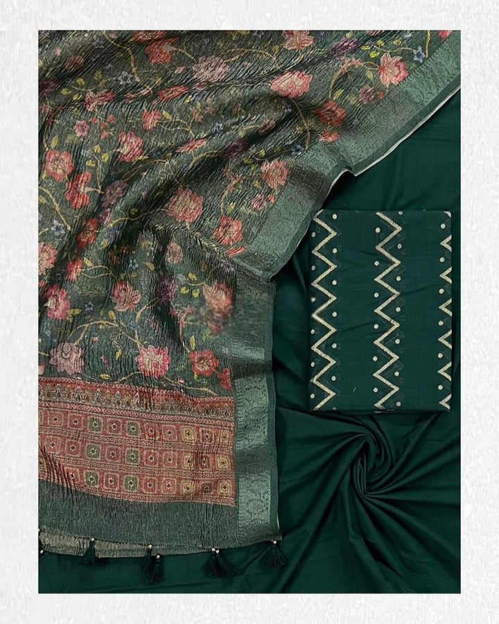 Banarasi Mercerised Silk Zari Weaving Unstitched Suit WIth Tissue Silk Digital print Dupatta.