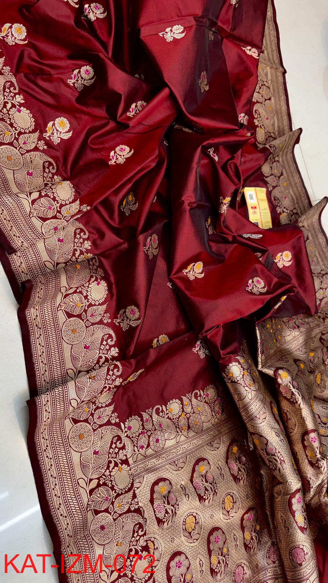 Pure Katan Silk Saree With Antique Zari Work Saree With Meena work.
