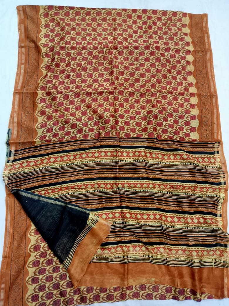 Pure Chanderi Silk Hand Block Print Saree.