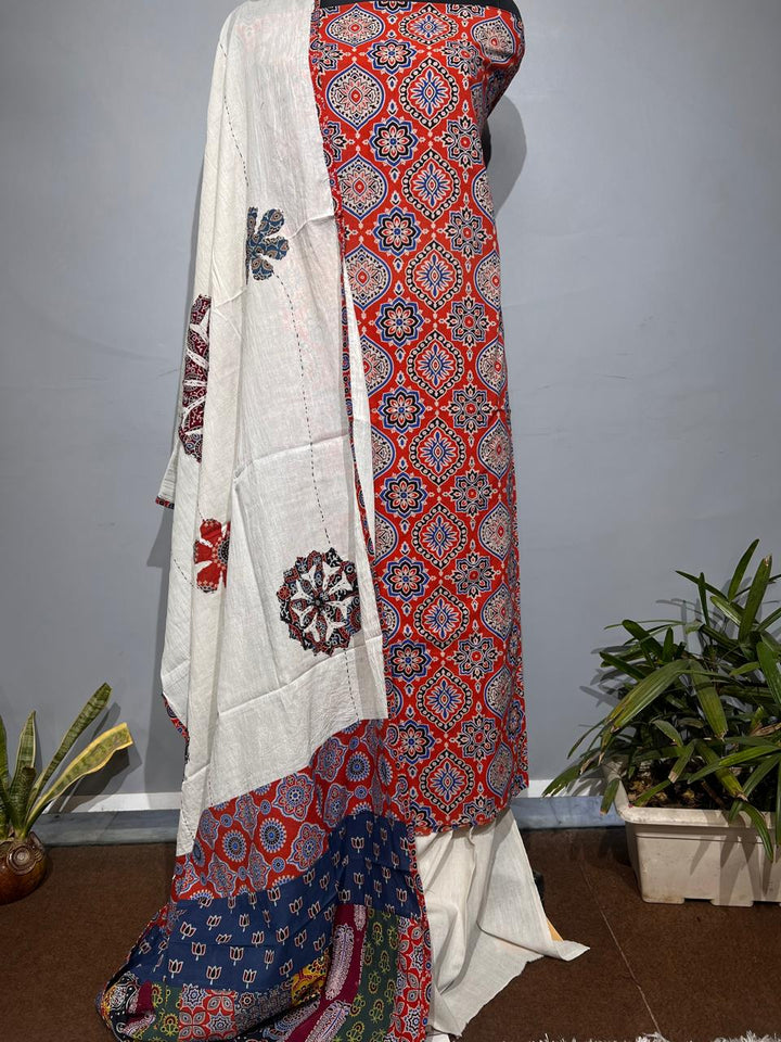 Pure Cotton Azrakh Print Unstitched suit With Dupatta.