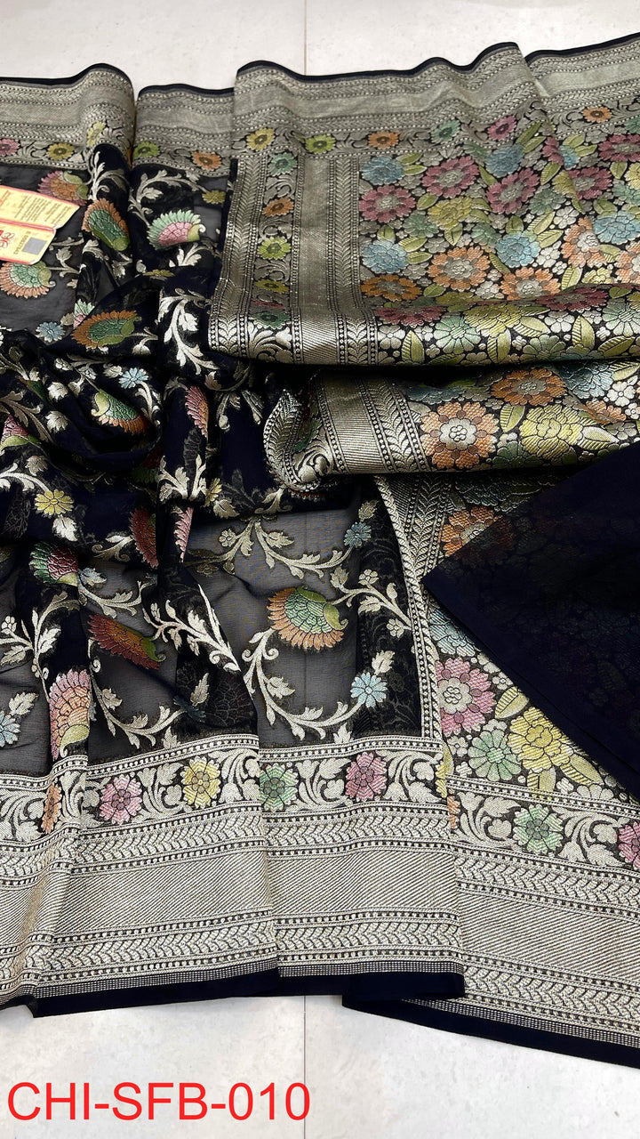 Pure Banarasi Handloom Khaddi Georgette Silk Water Zari Work Saree .| NEW EDITION |