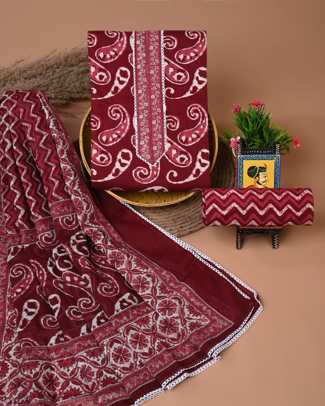 Pure Cotton Hand Block Gotta patti Work unstitched suit