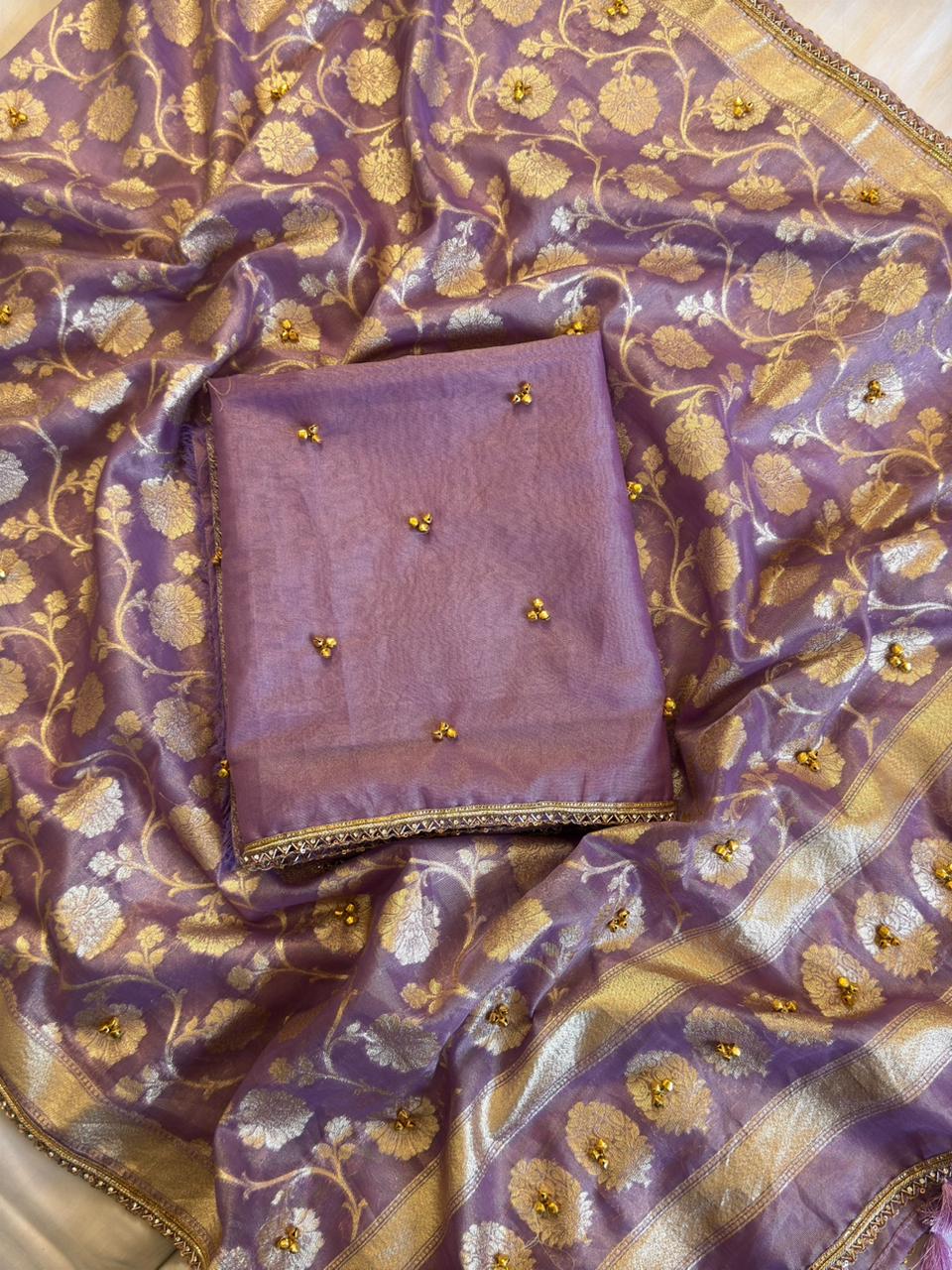 Elegant Tissue Ghungroo Unstitched  Suit