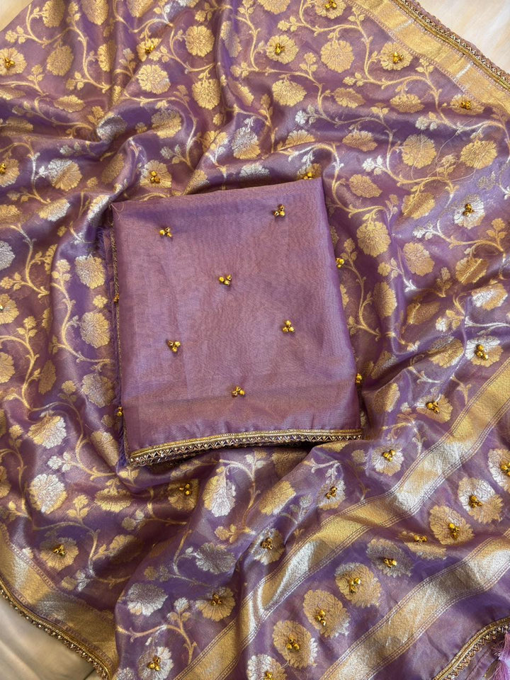 Elegant Tissue Ghungroo Unstitched  Suit