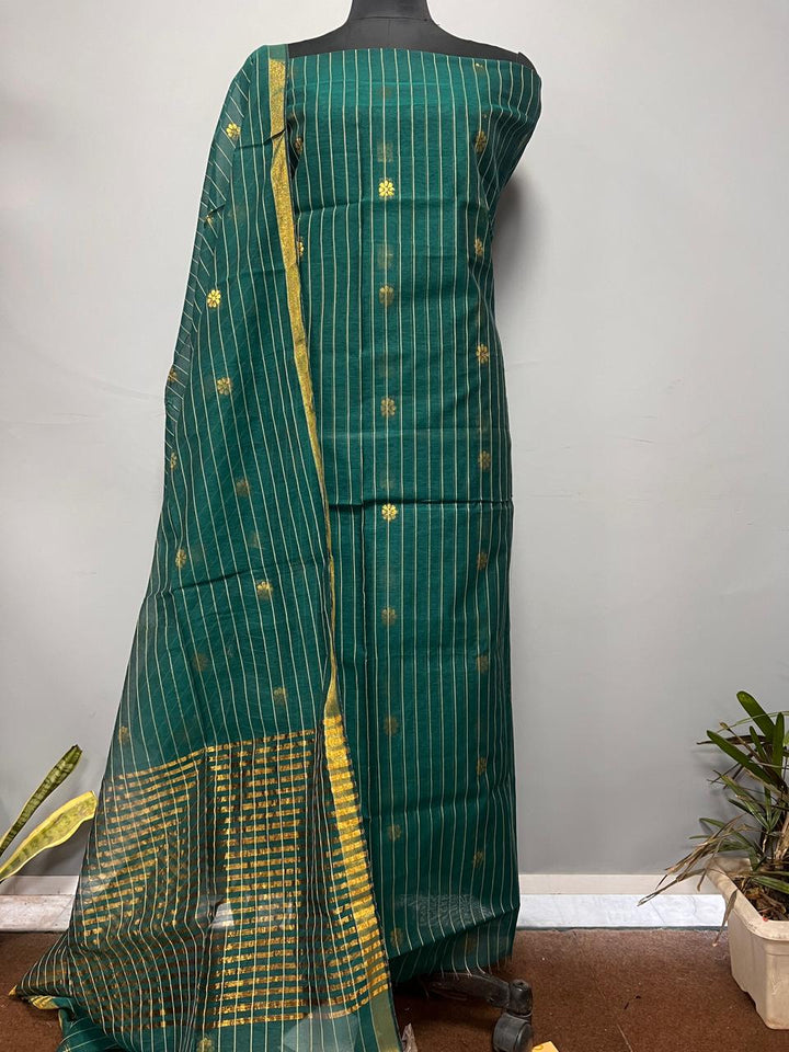 Pure Maheshwari Silk Hand Loom Unstitched Suit.(2pc Set)
