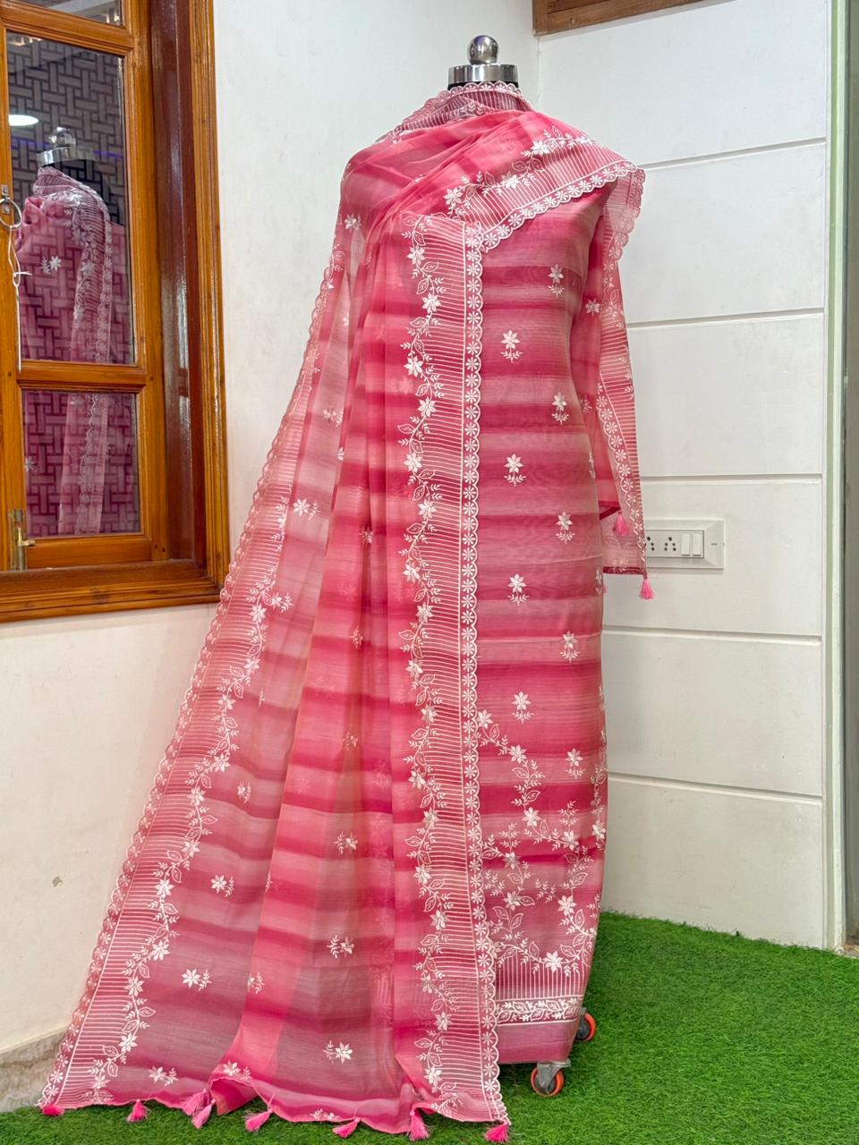 Exclusive Banarasi Mal Chanderi Multi Slub Embroidery Suit With Dupatta
