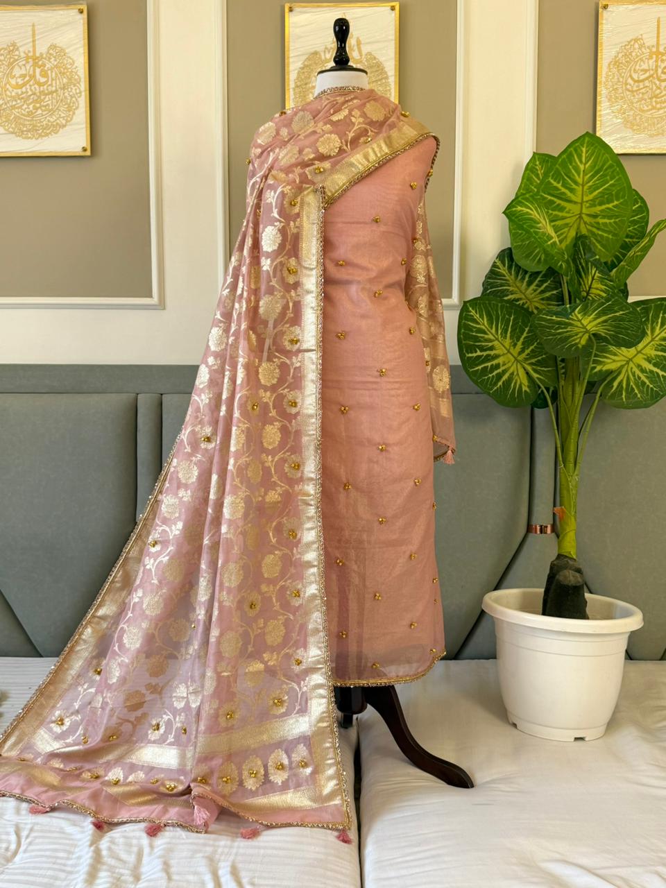Elegant Tissue Ghungroo Unstitched  Suit