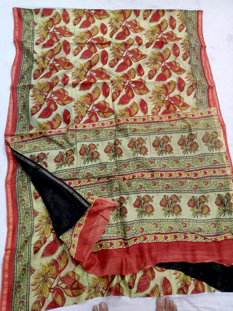 Pure Chanderi Silk Hand Block Print Saree.