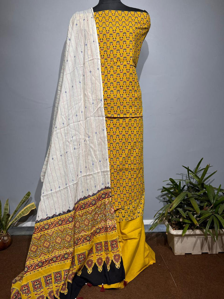 Pure Cotton Azrakh Print Unstitched suit With Dupatta