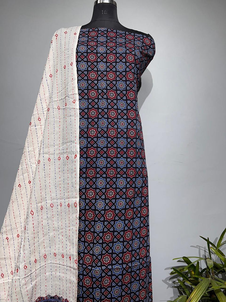 Pure Cotton Azrakh Print Unstitched suit With Dupatta