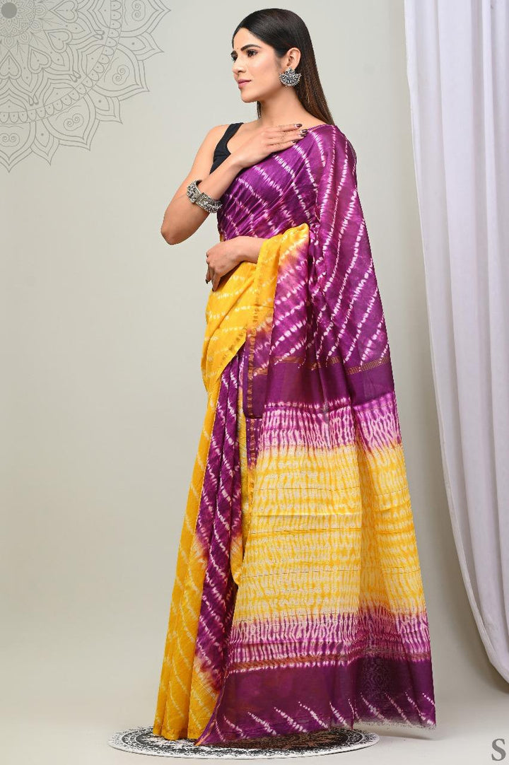 Hand Block Print Pure Chanderi Saree With Blouse .