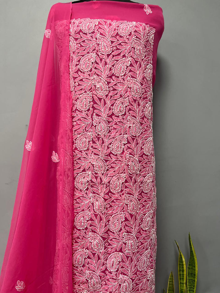 Pure Chiffon Georgette Chikankari Hand Embroidery Unstitched Suit