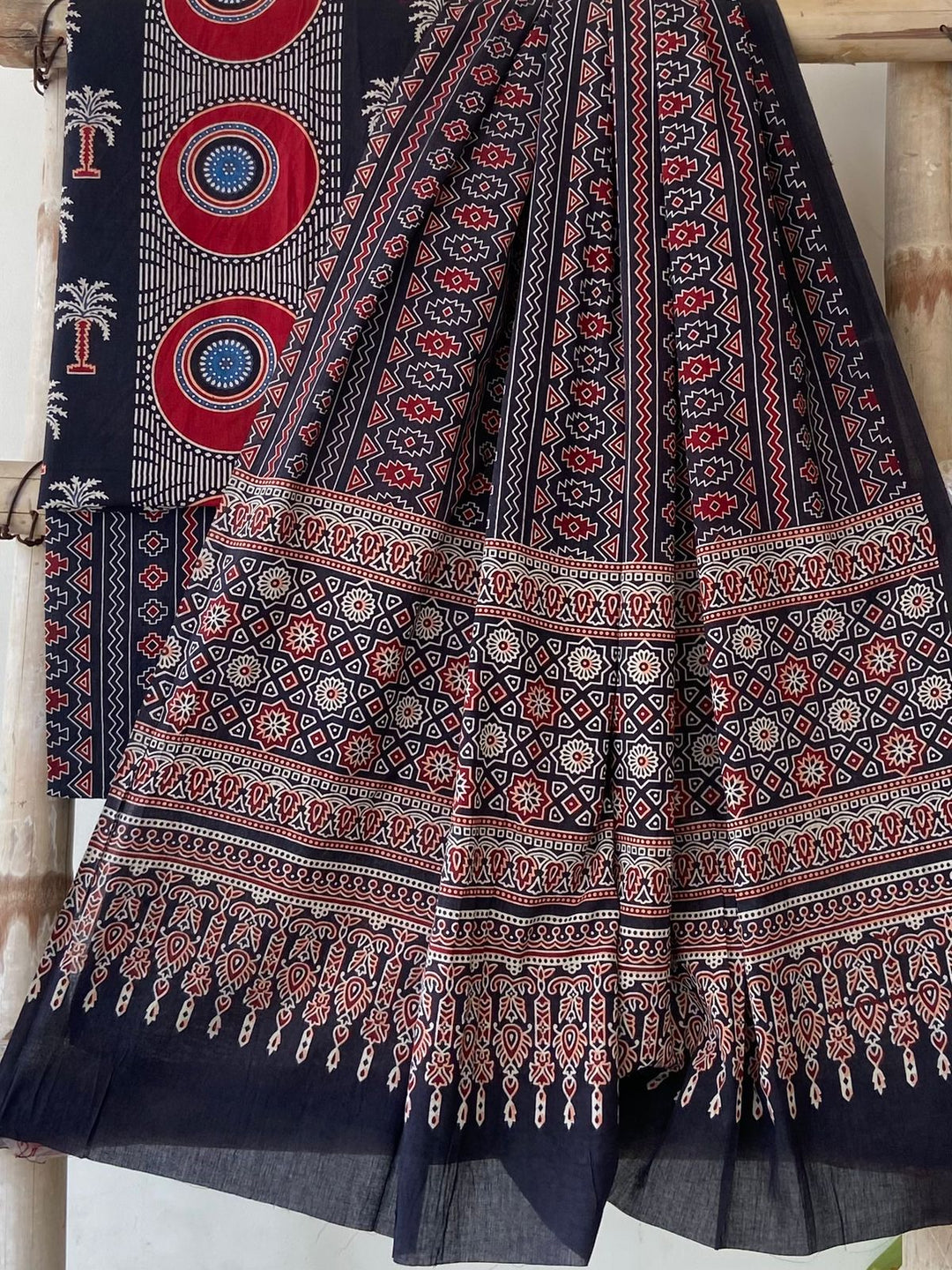 Pure Cotton Azrakh Print Unstitched Suit With  cotton Duppatta