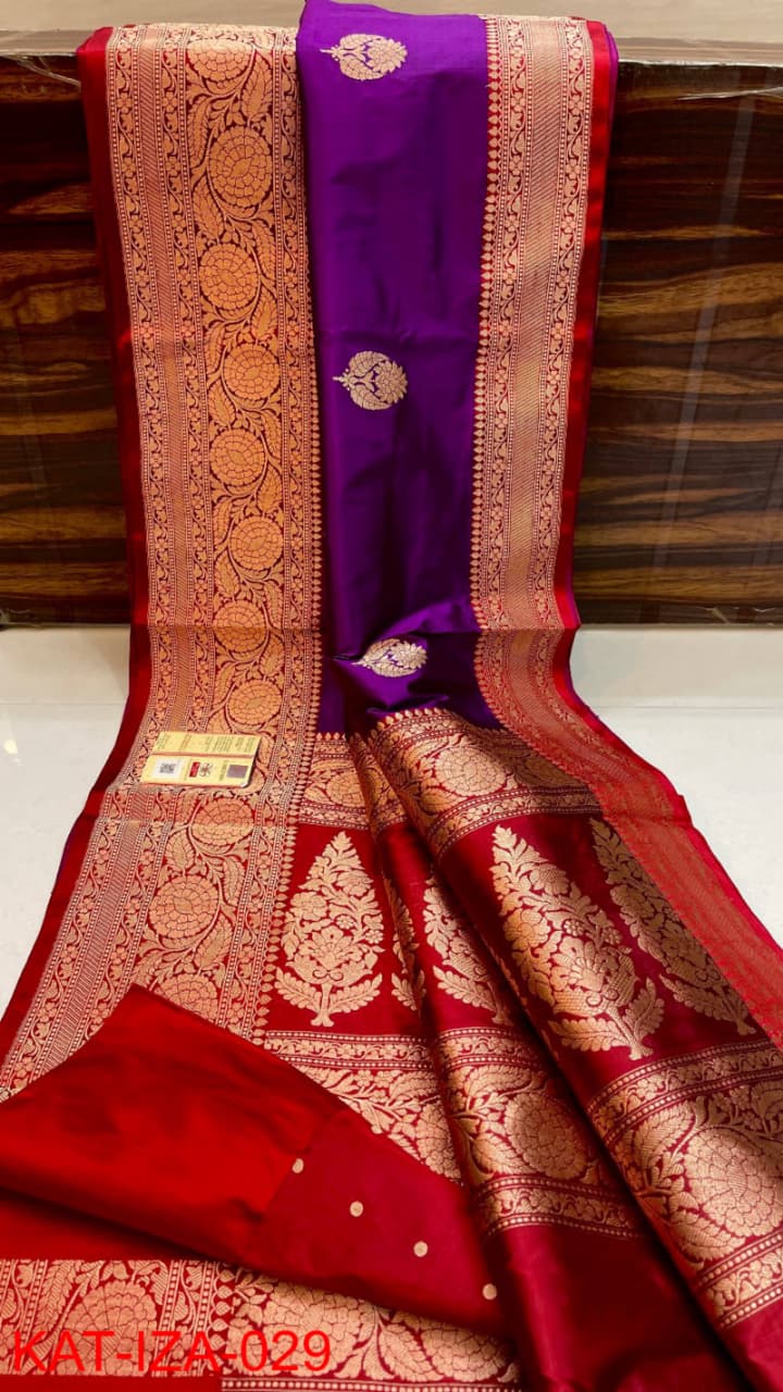 Pure Banarasi Katan Silk Saree With Antique Zari Work .