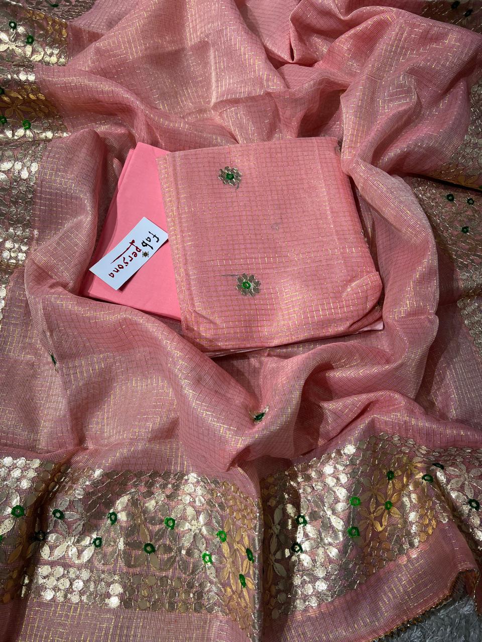 Kota Doriya  Hand Gotta Patti Work Unstitched Suit