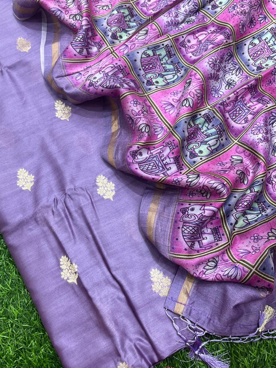 Pure Banarasi Chanderi Silk zari Boota Work Unstitched suit With Chanderi Digital Print dupatta
