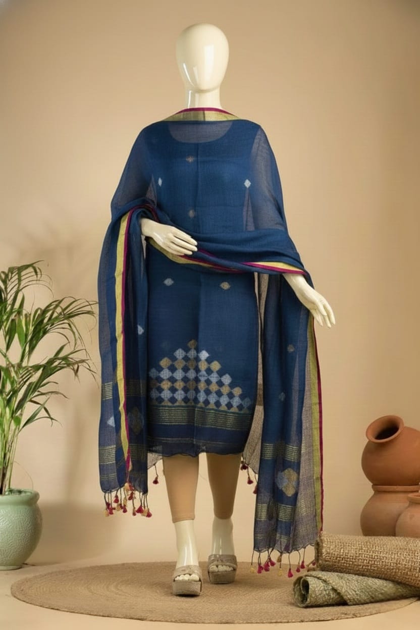 Pure JayaShare Linen 2PC Jamdani Unstitched Suit .