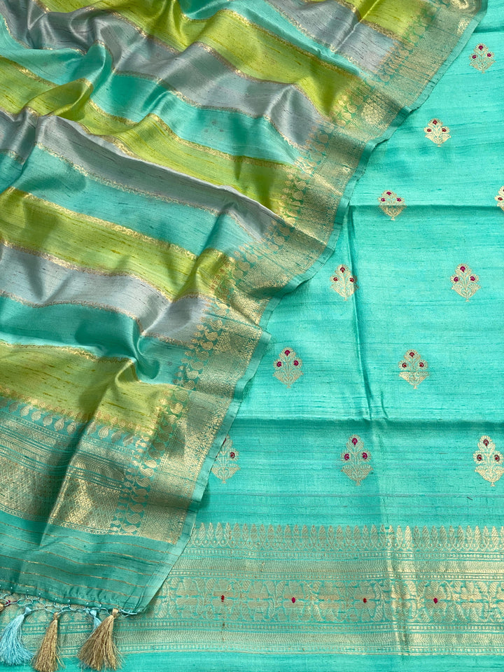 Pure Banarasi Raw Dupion Silk Kadhuwa Work Unstitched Suit With Rankart Kadhuwa Dupatta.
