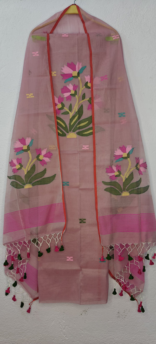 Pure Maslin Jamdani Weaved unstitched suit.