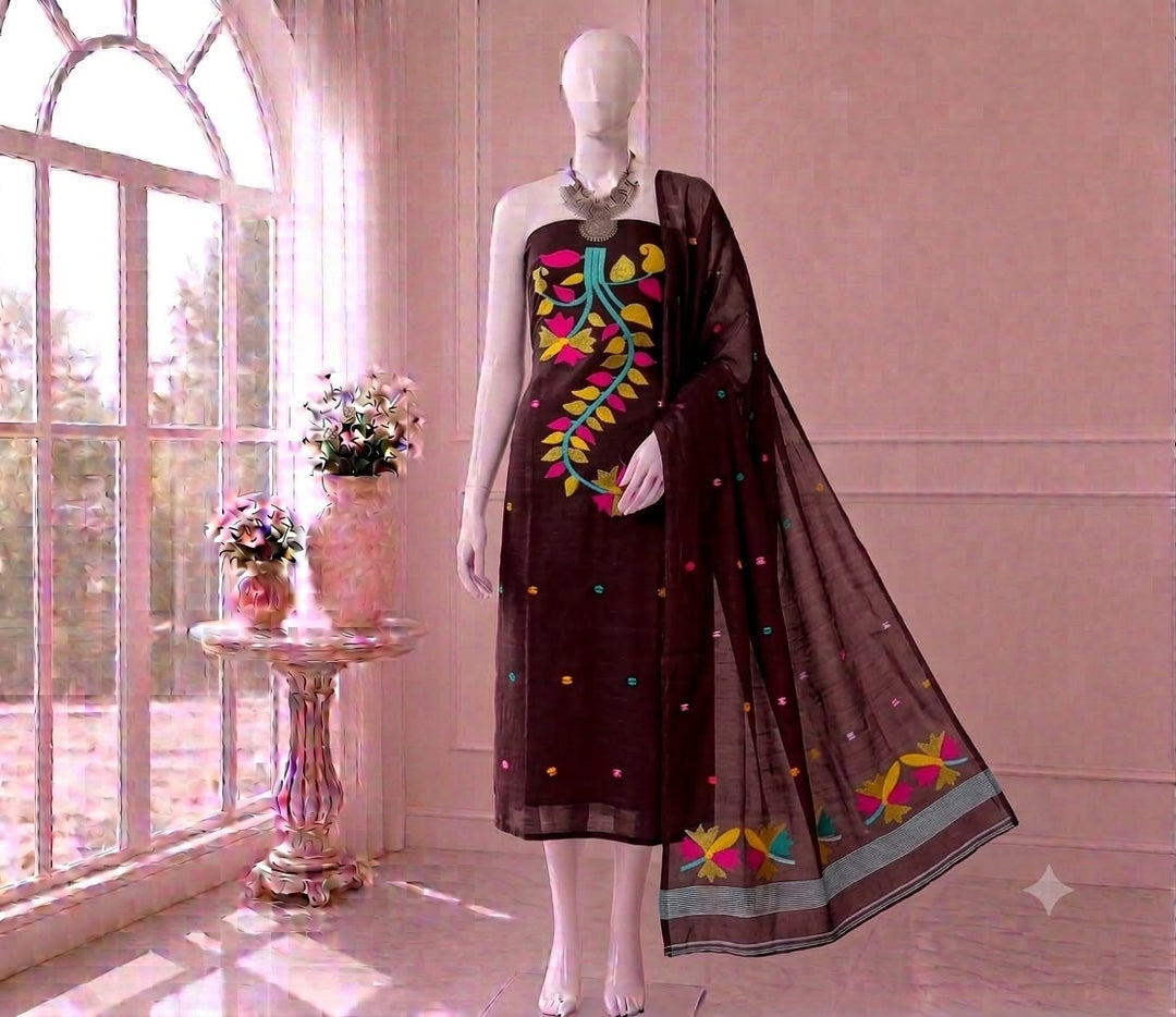 Designer Floral Embroidered Unstitched Suit with Dupatta