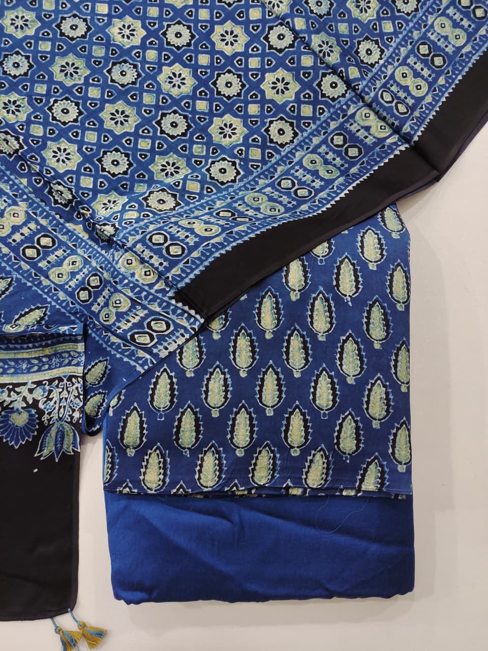 Pure Modal Silk Ajrakh Hand Block  3pc Unstitched Suit