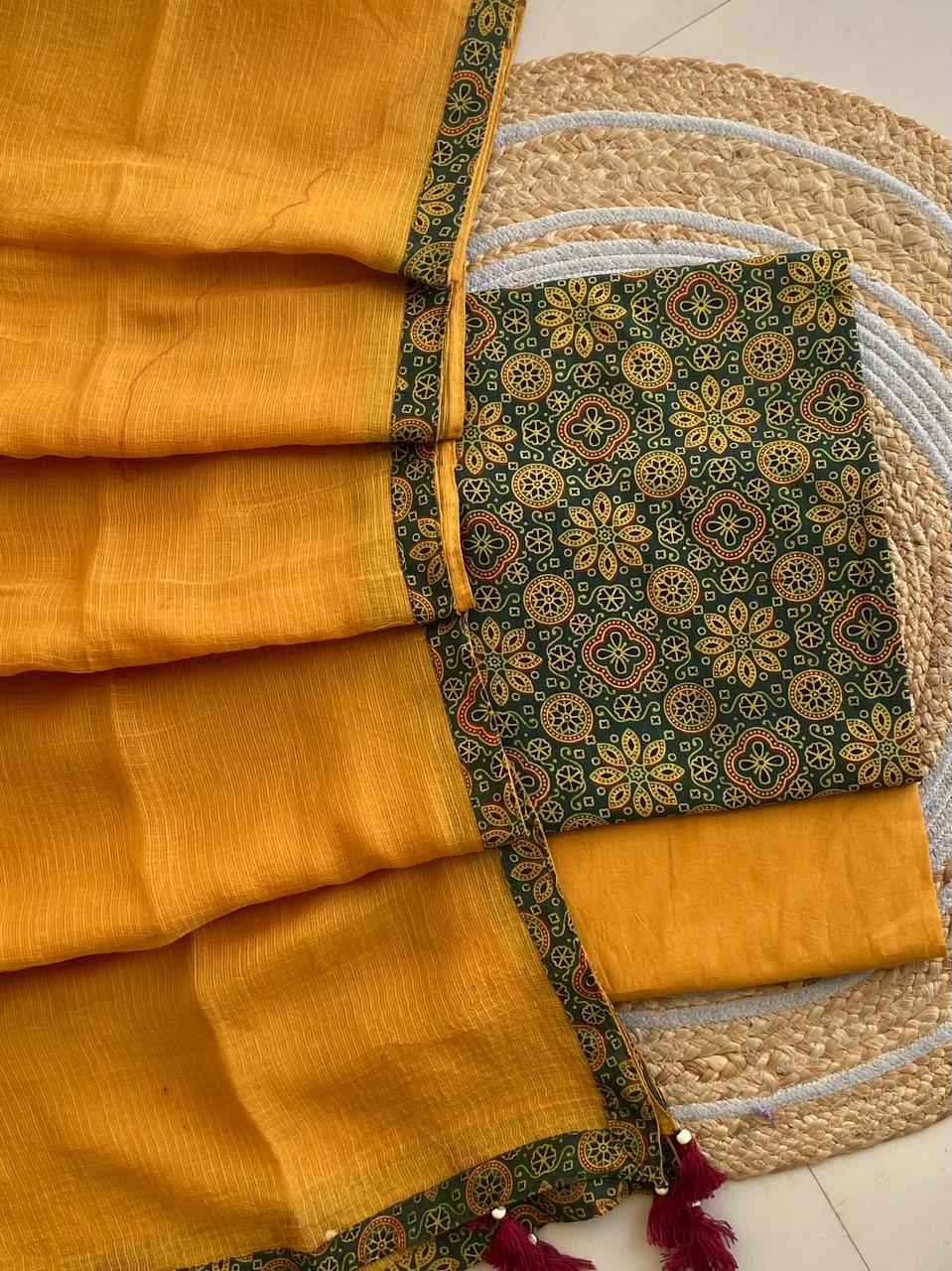 Pure Cotton Azrakh Print Unstitched Suit With  cotton Duppatta
