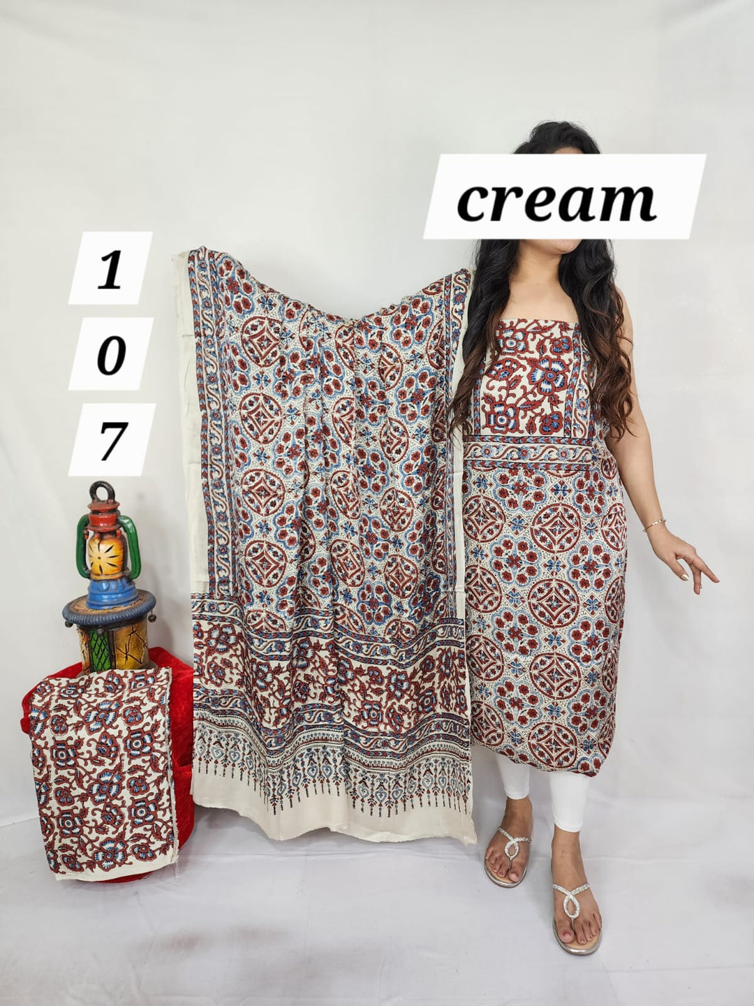 Pure modal silk ajrakh natural 3pc Unstitched  suit