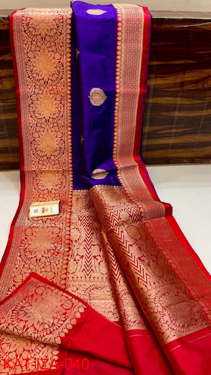 Pure Banarasi Katan Silk Saree With Antique Zari Work .