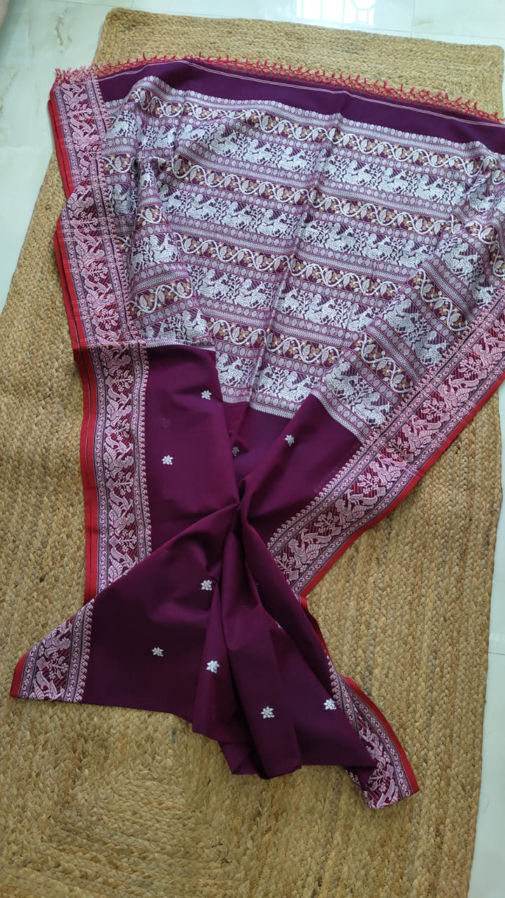 Pure Cotton Baluchuri Saree With Blouse (100count).