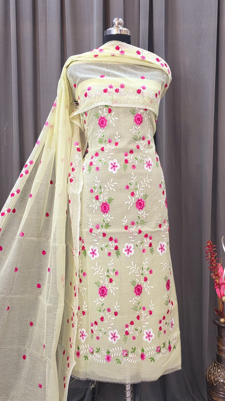 Kota Doriya Embroidery work 3-pc Unstitched Suit.