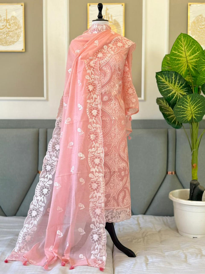 Pure Banarasi Mul Chanderi Silk Unstitched Suit With Embroidery Work