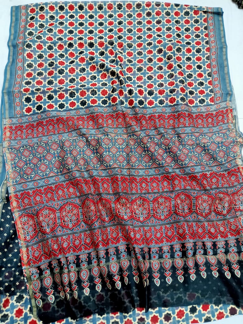 Pure Chanderi Silk Hand Block Print Saree.