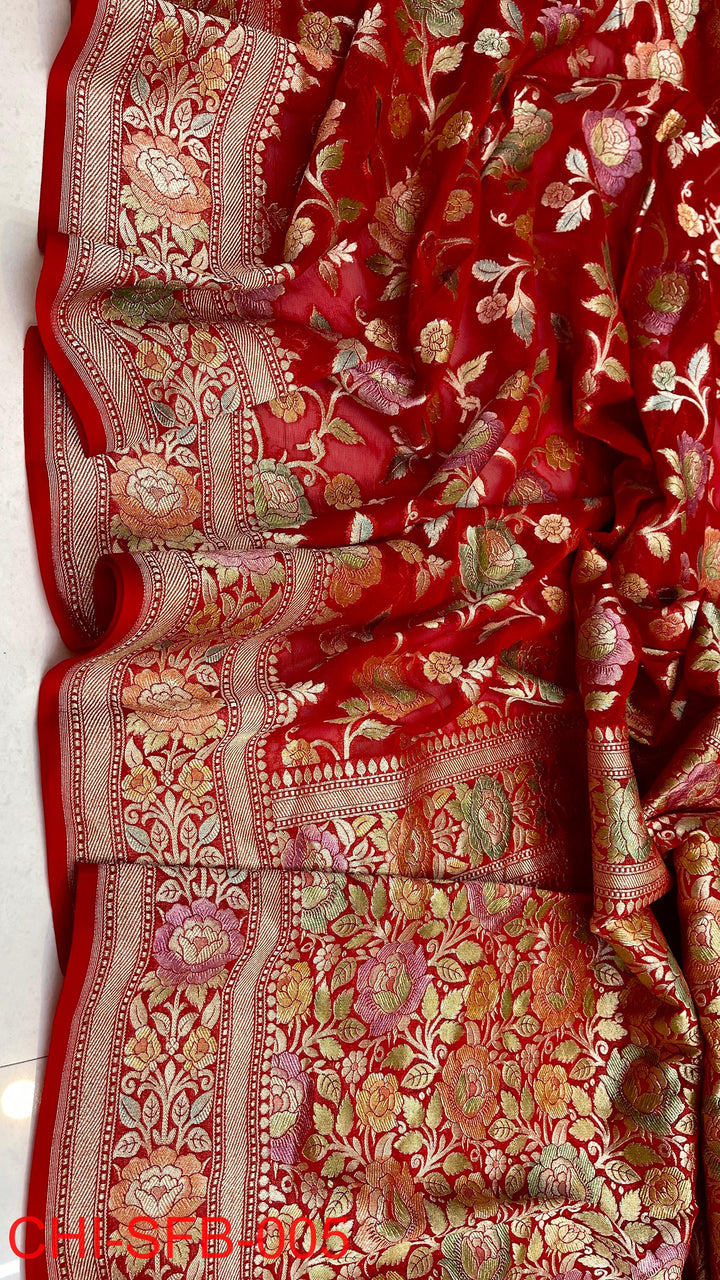 Pure Banarasi Handloom Khaddi Georgette Silk Water Zari Work Saree .| NEW EDITION |