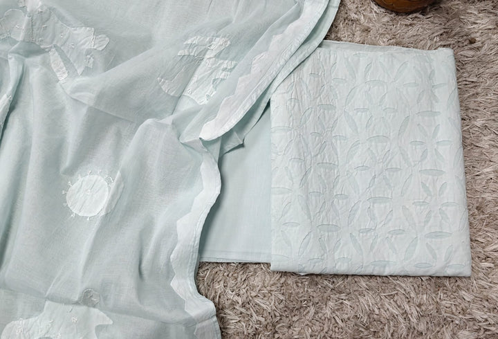 Pure Cotton Applique Work Unstitched Suit With Cotton Applique Work Dupatta.