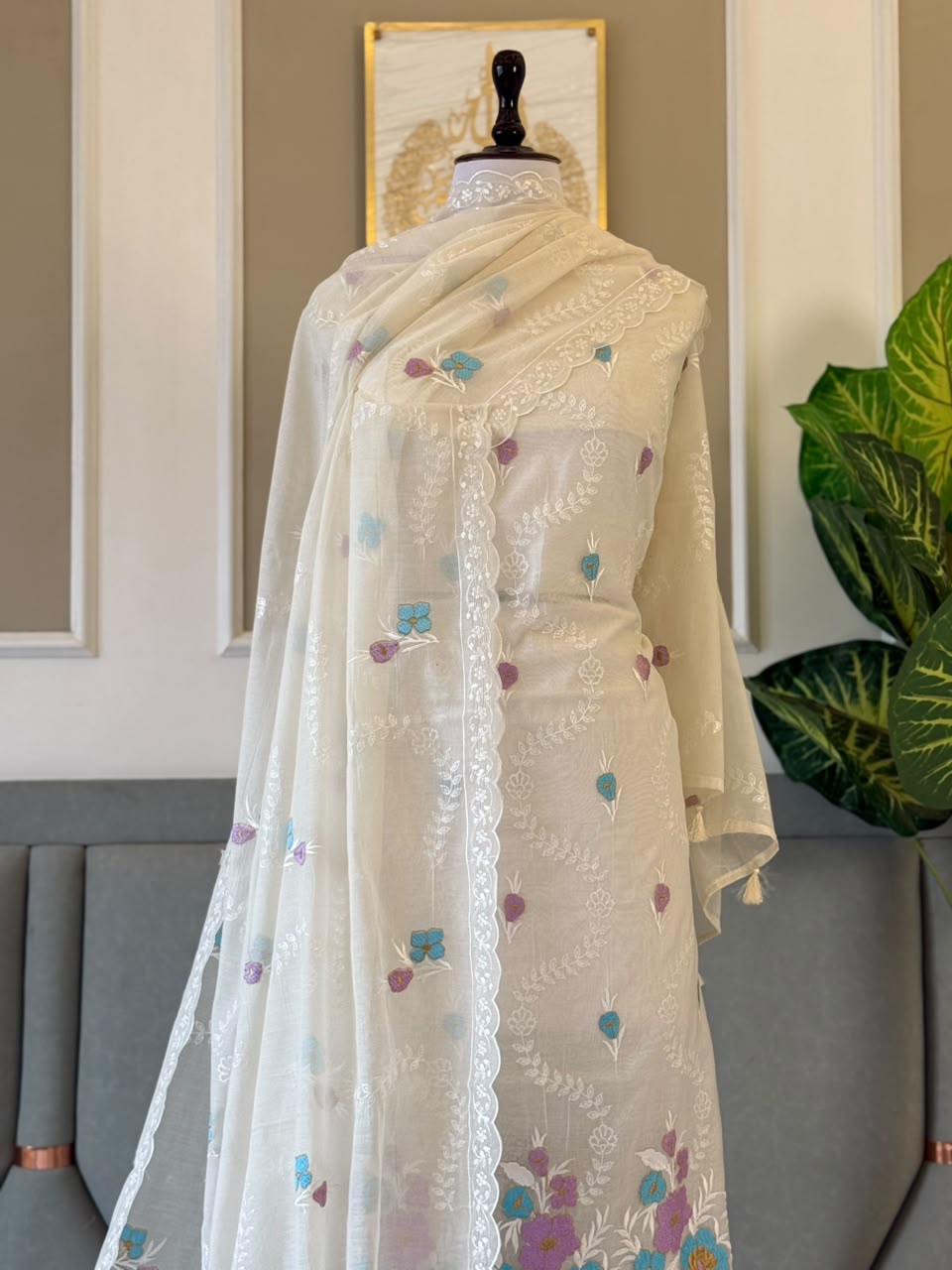 Pure Banarasi Chanderi Silk Embroidery Unstitched Suit With Chanderi Embroidery Dupatta.