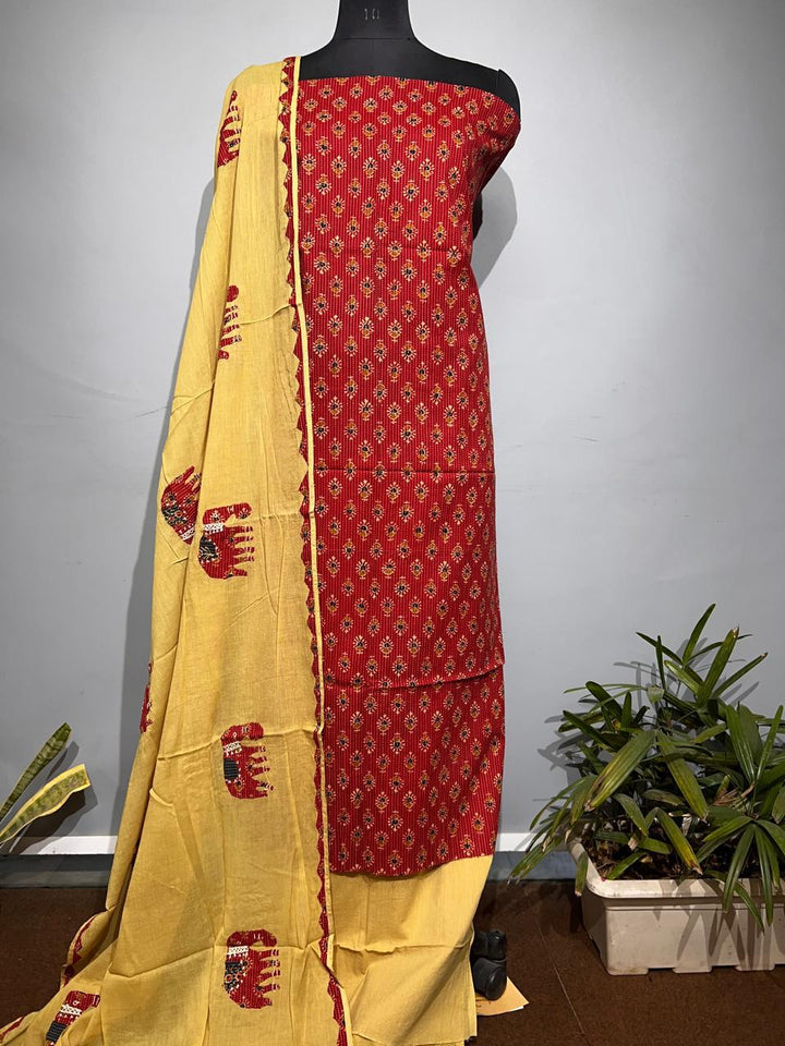 Pure Cotton Azrakh Print Unstitched suit With Dupatta.