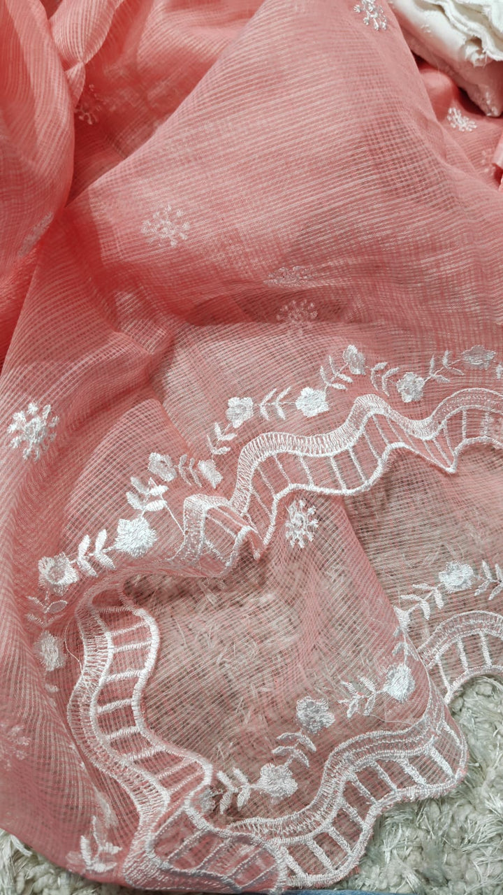 Pure Kota Doriya Resham Work Unstitched Suits With Chikankari Bottom .