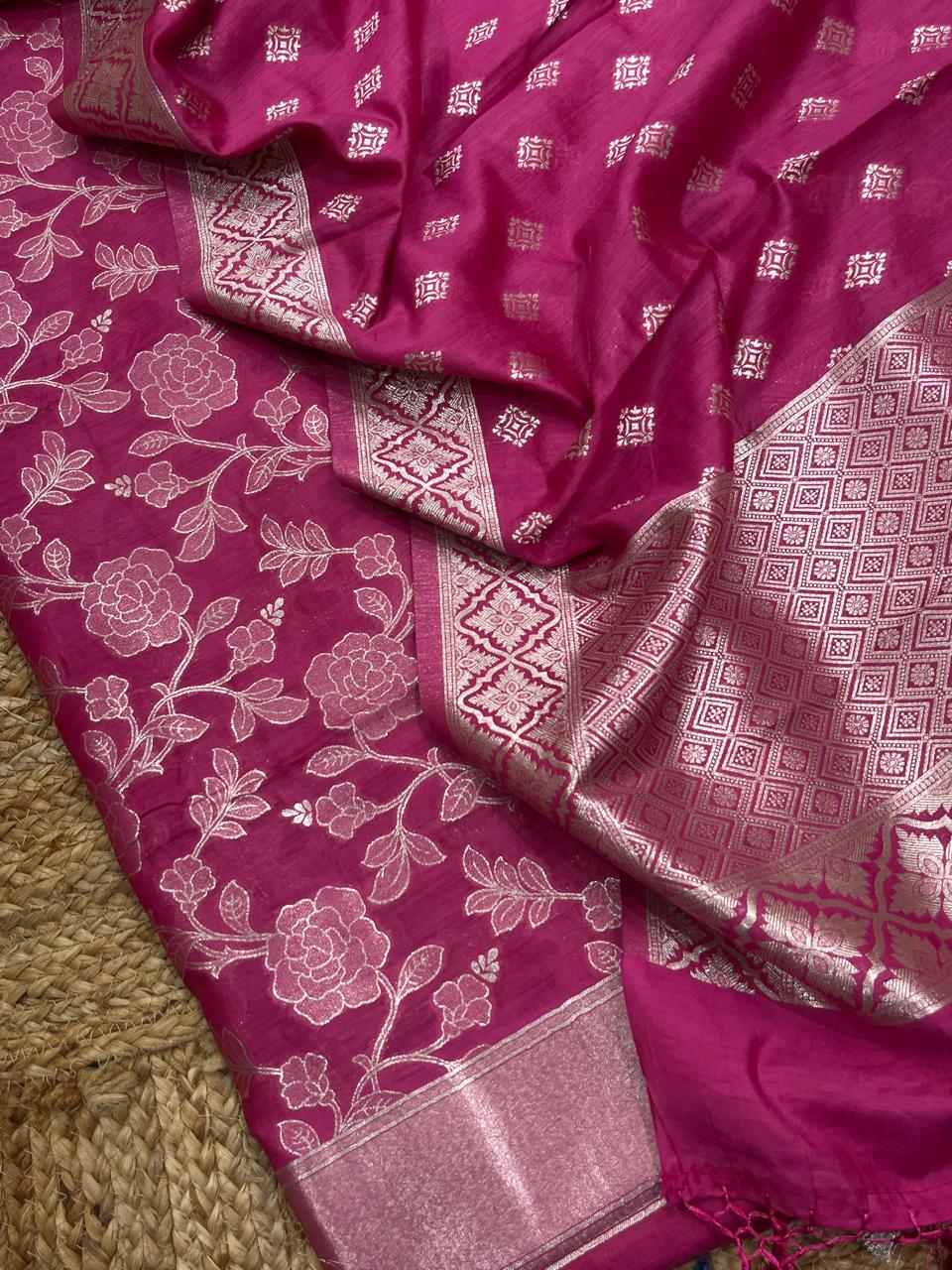 Pure Banarasi  Chanderi Silk Zari Work Unstitched Suit