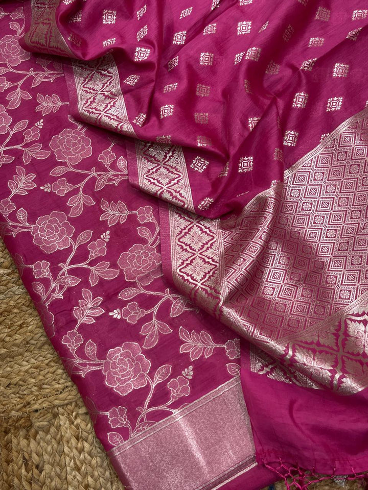 Pure Banarasi  Chanderi Silk Zari Work Unstitched Suit