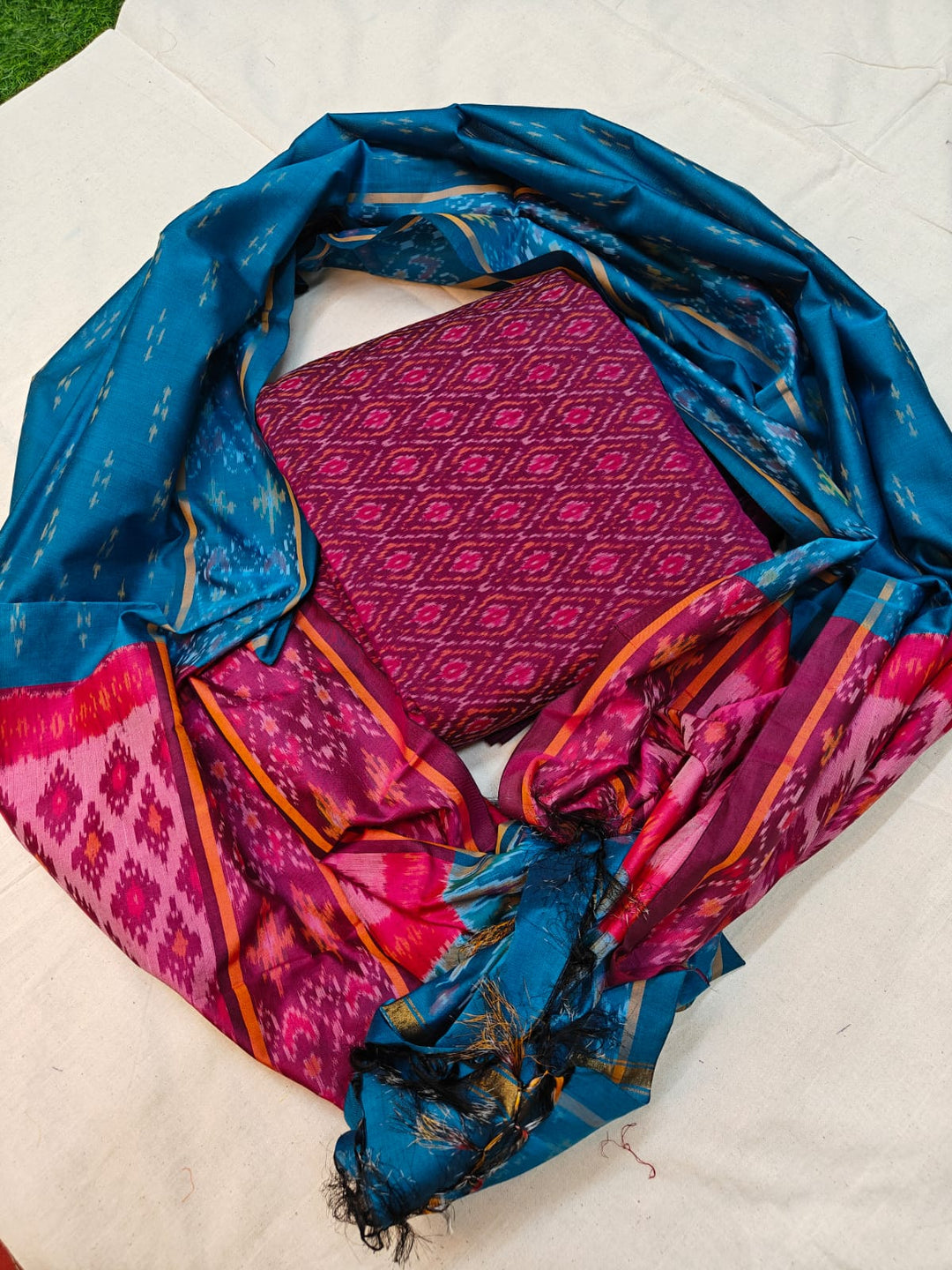 Pure Ikkat Sico Silk Unstitched Suit