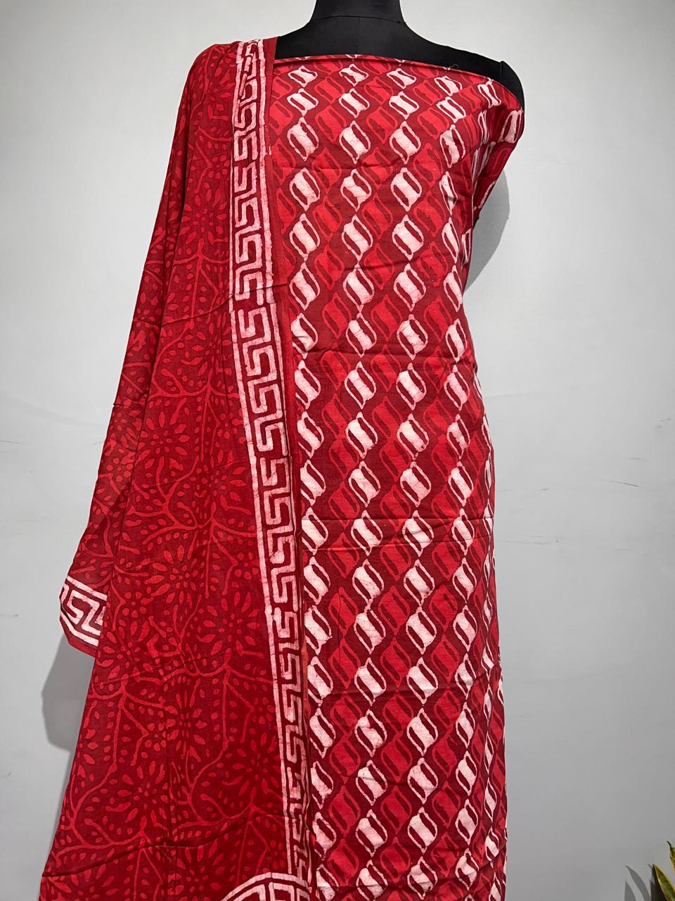 Pure Cotton Hand Block Print Unstitched Suit With Cotton Dupatta