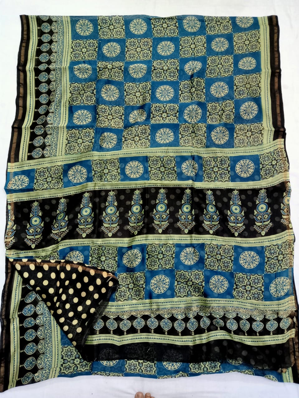 Pure Chanderi Silk Hand Block Print Saree.