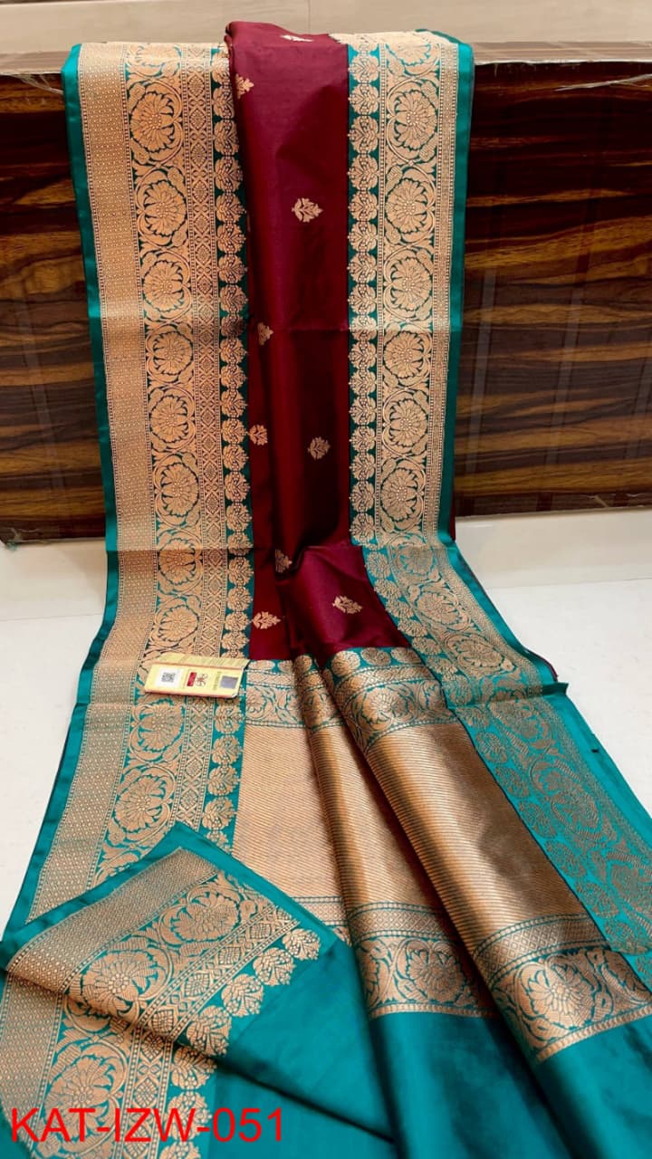 Pure Banarasi Katan Silk Saree With Antique Zari Work .