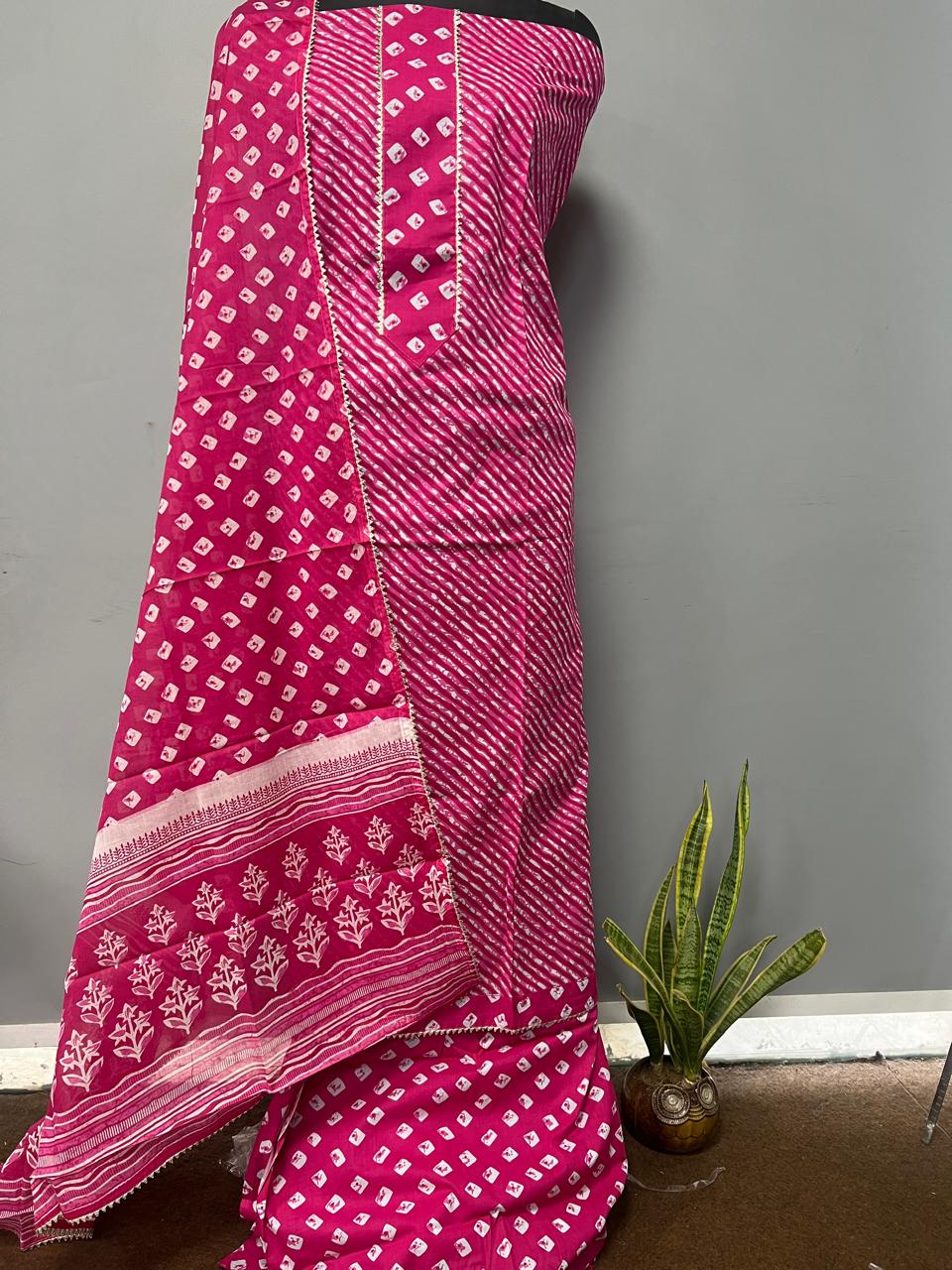 Pure Cotton Hand Block Gotta patti Work unstitched suit