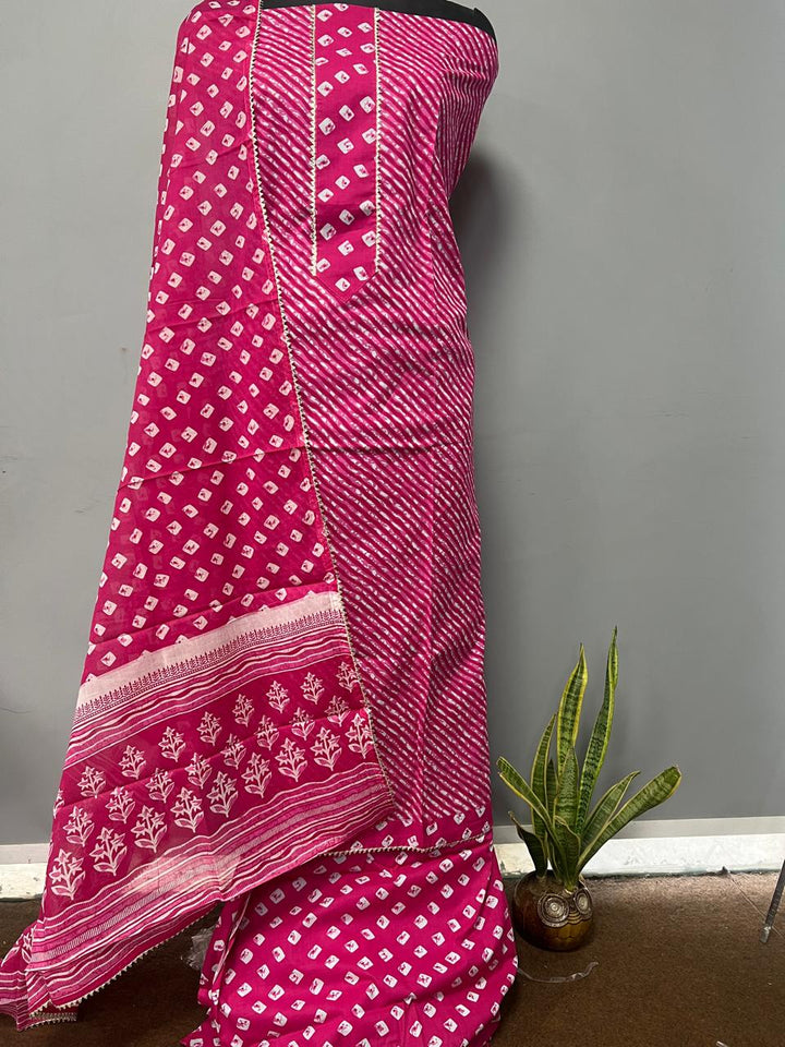 Pure Cotton Hand Block Gotta patti Work unstitched suit