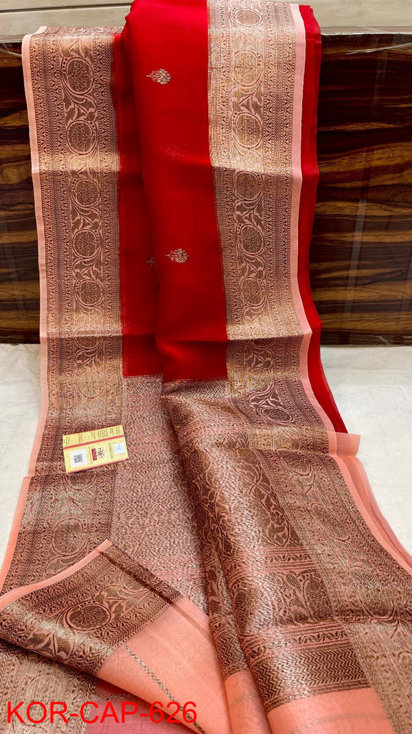 Pure Banarasi Kora Organza Zari Work Saree With Silk Mark Certificate ( Length- 6.3 Meter )