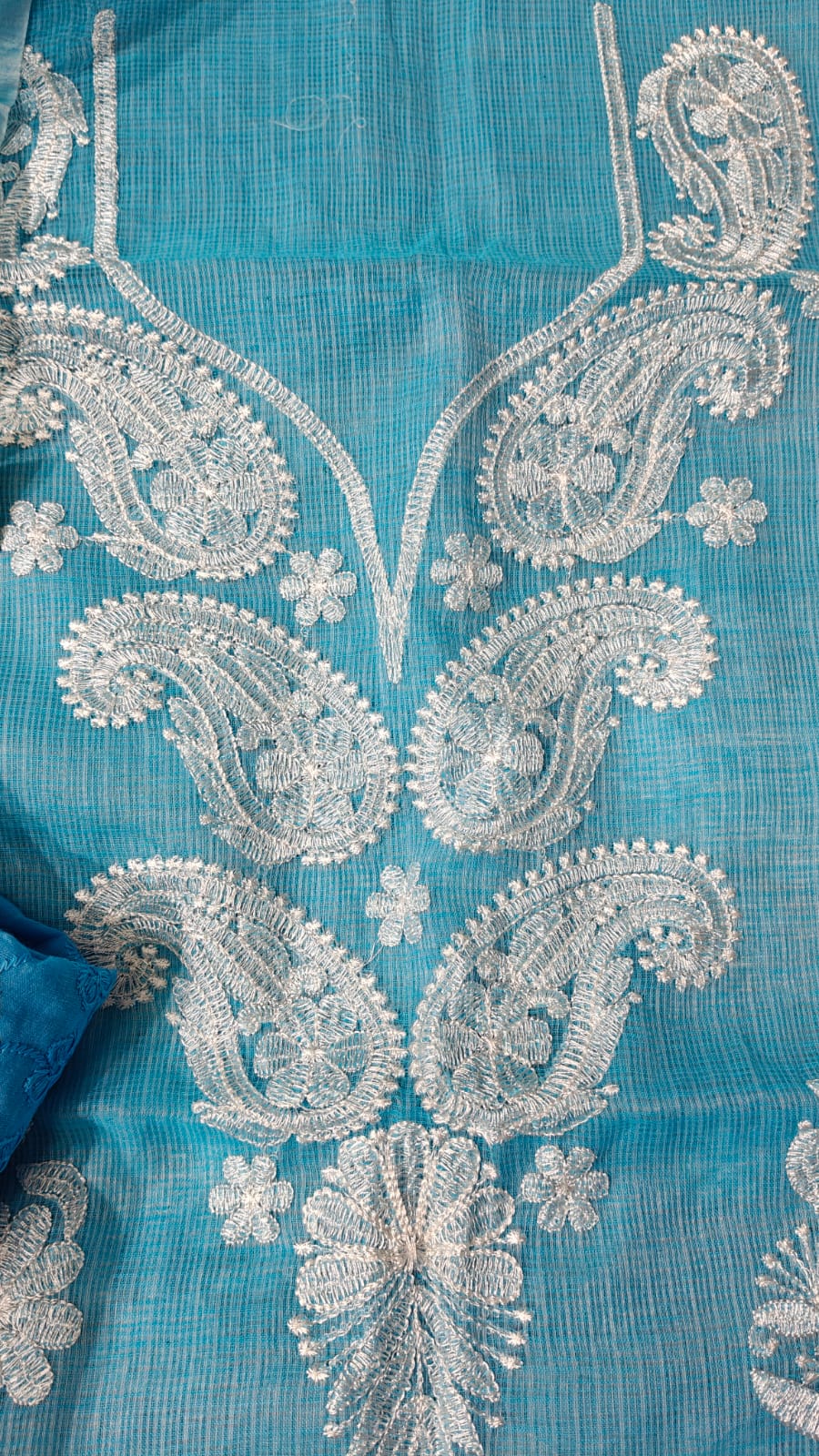 Kota doria Ustitched salwar suit with chikankari bottom