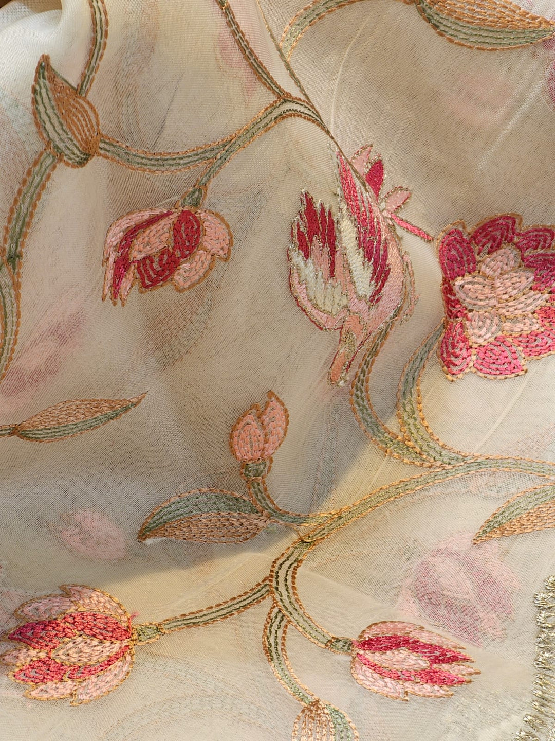 Pure Organza Silk Embroidery work Saree. with cut work border.